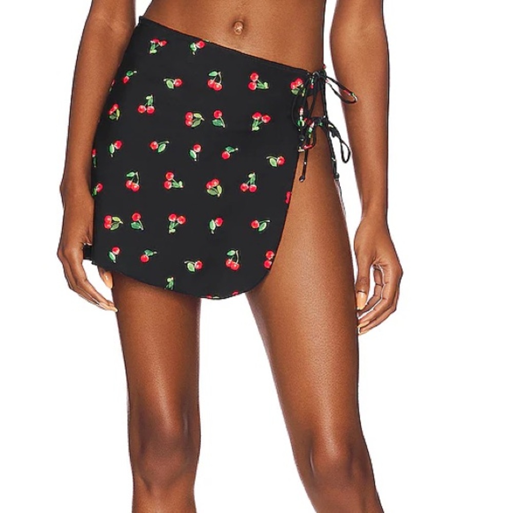 WeWoreWhat Black Cherry-Print Swim Sarong